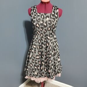 Knitworks Black Gray and Pink Leopard Midi Dress Fit & Flare Knit Girl's Size 16